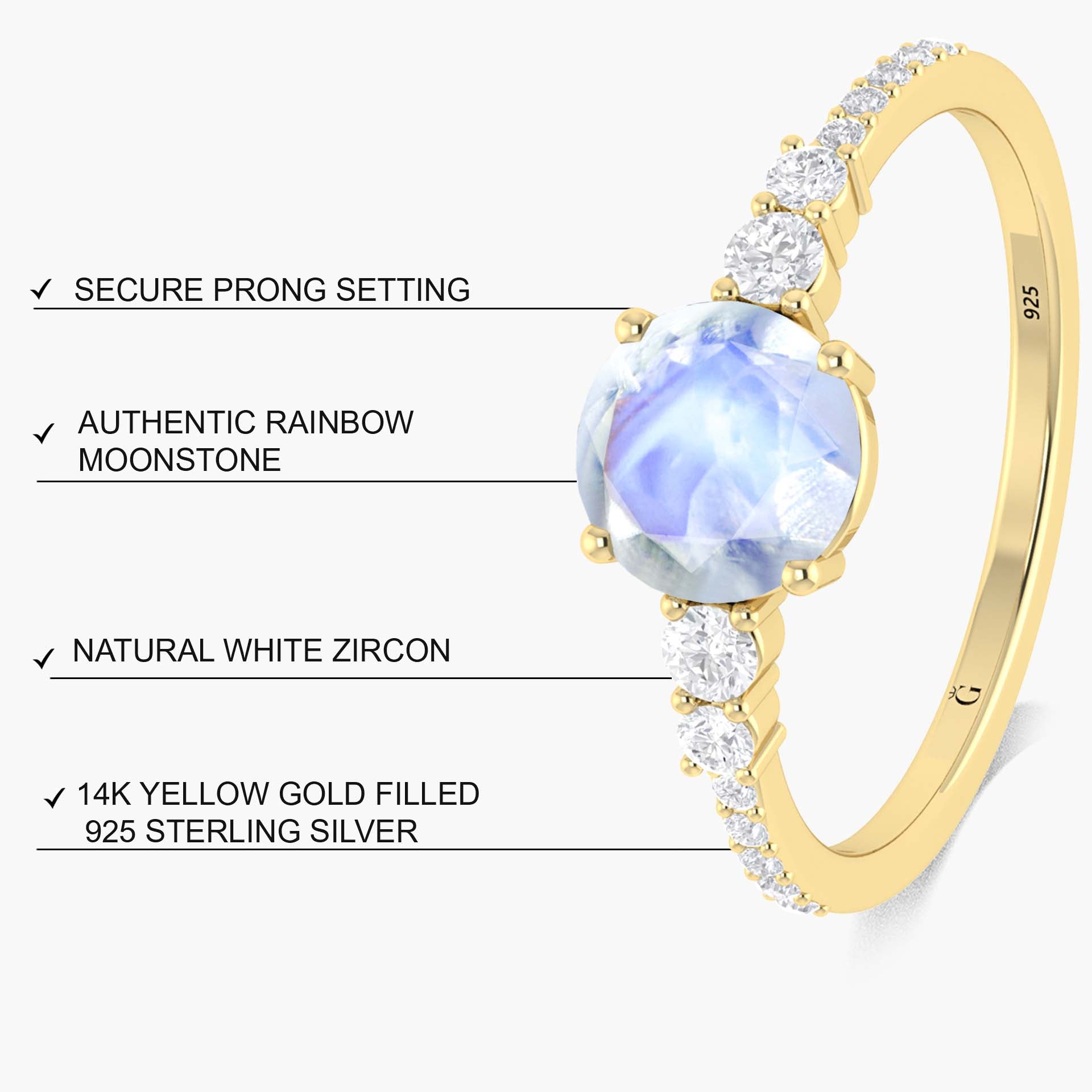 Round Moonstone with round Zircon Handcrafted ring