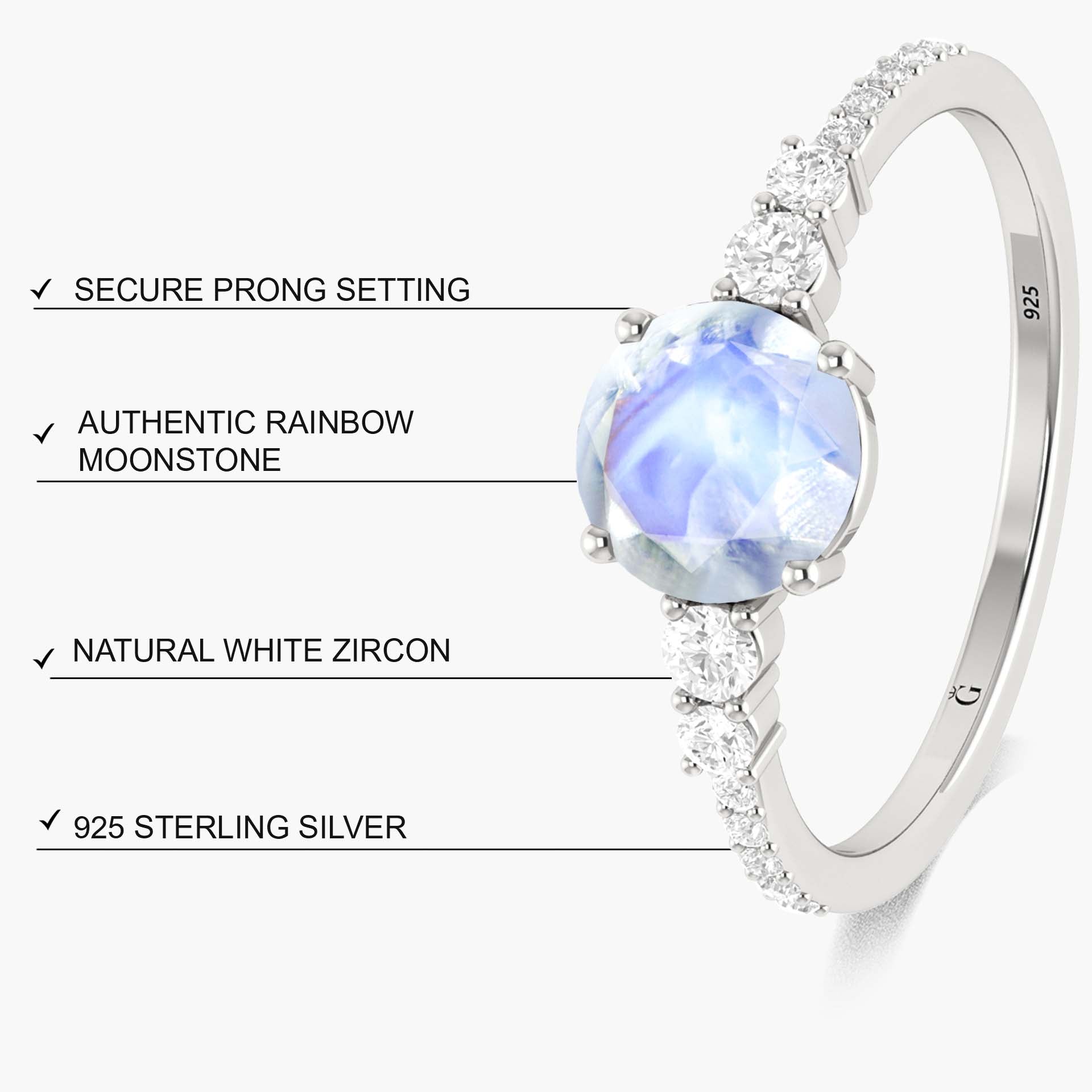 Round Moonstone with round Zircon Handcrafted ring