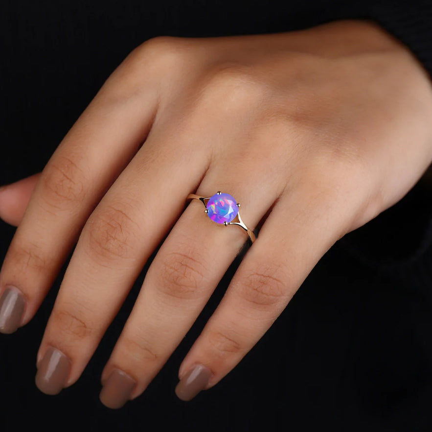 Round Faceted Lavender Opal Stone Statement Ring