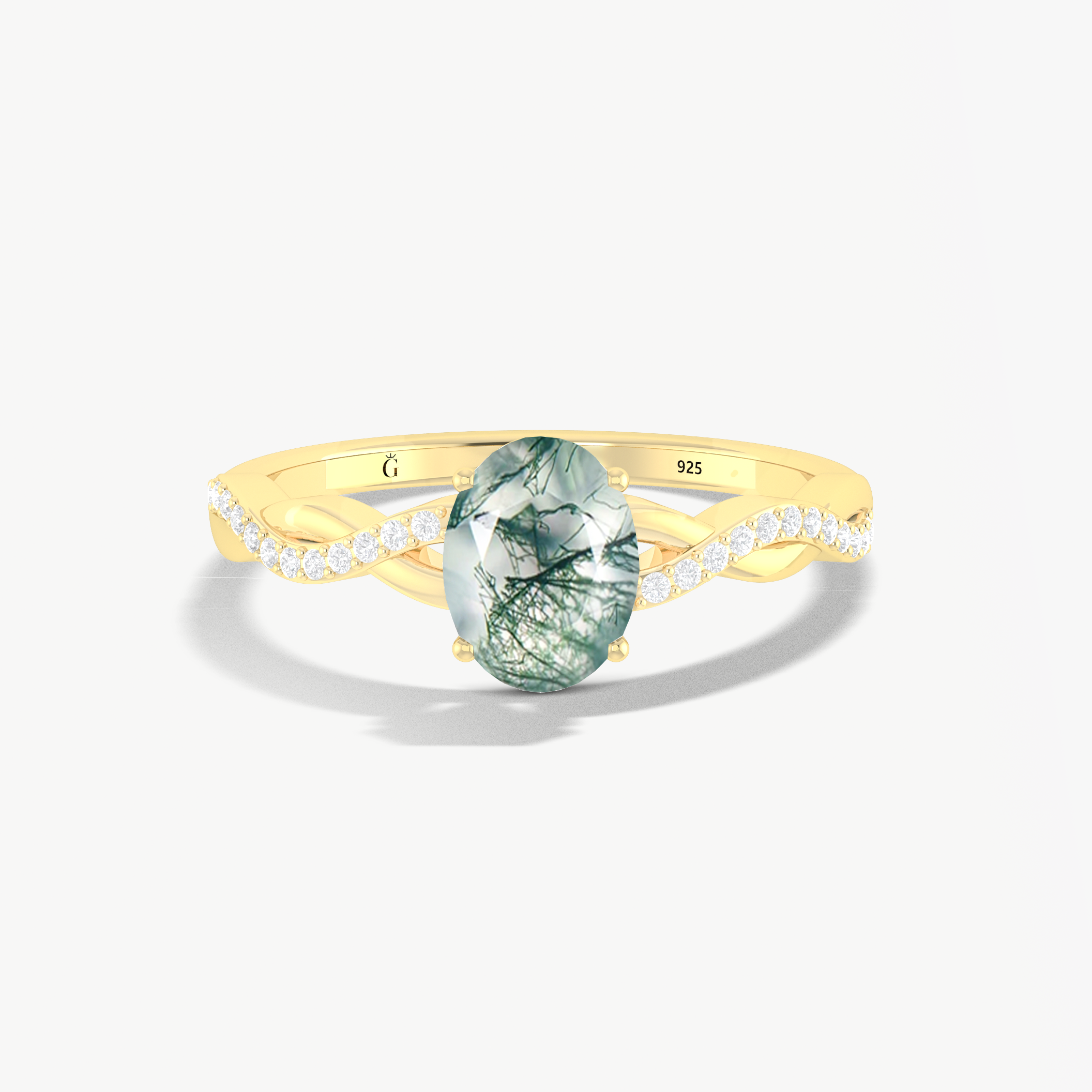 Oval Moss Agate wedding statement ring for women