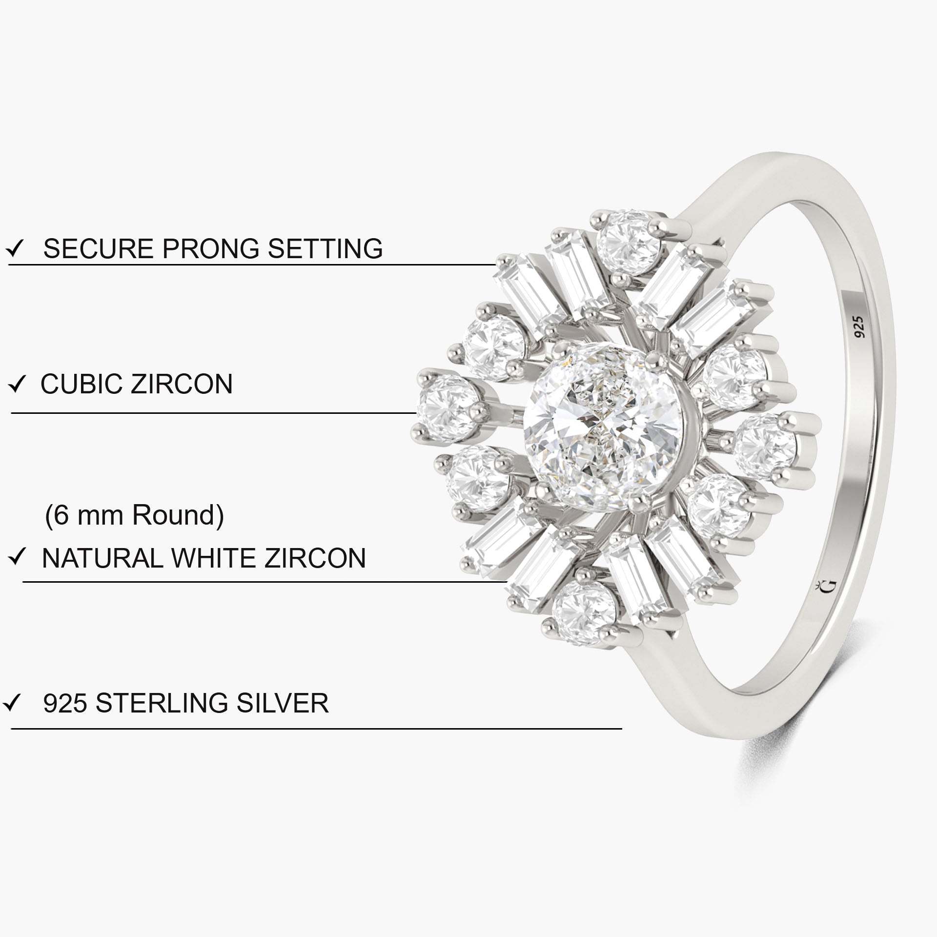 Round Cubic Zirconia simulated diamond Statement ring