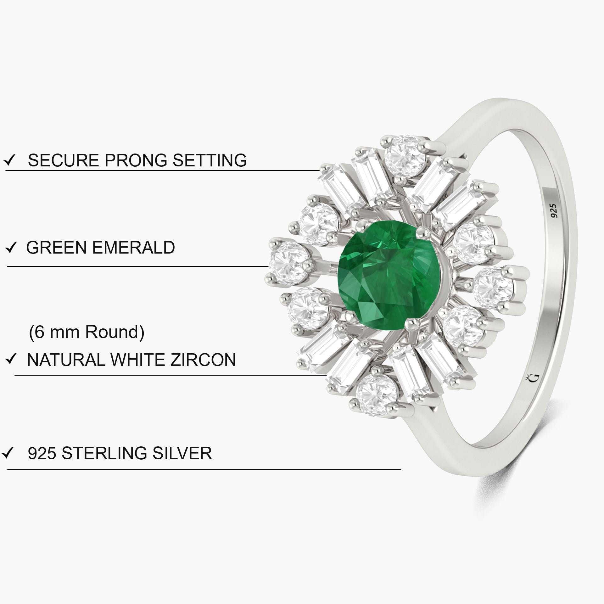 Emerald round statement 18k Gold Vermeil and silver ring