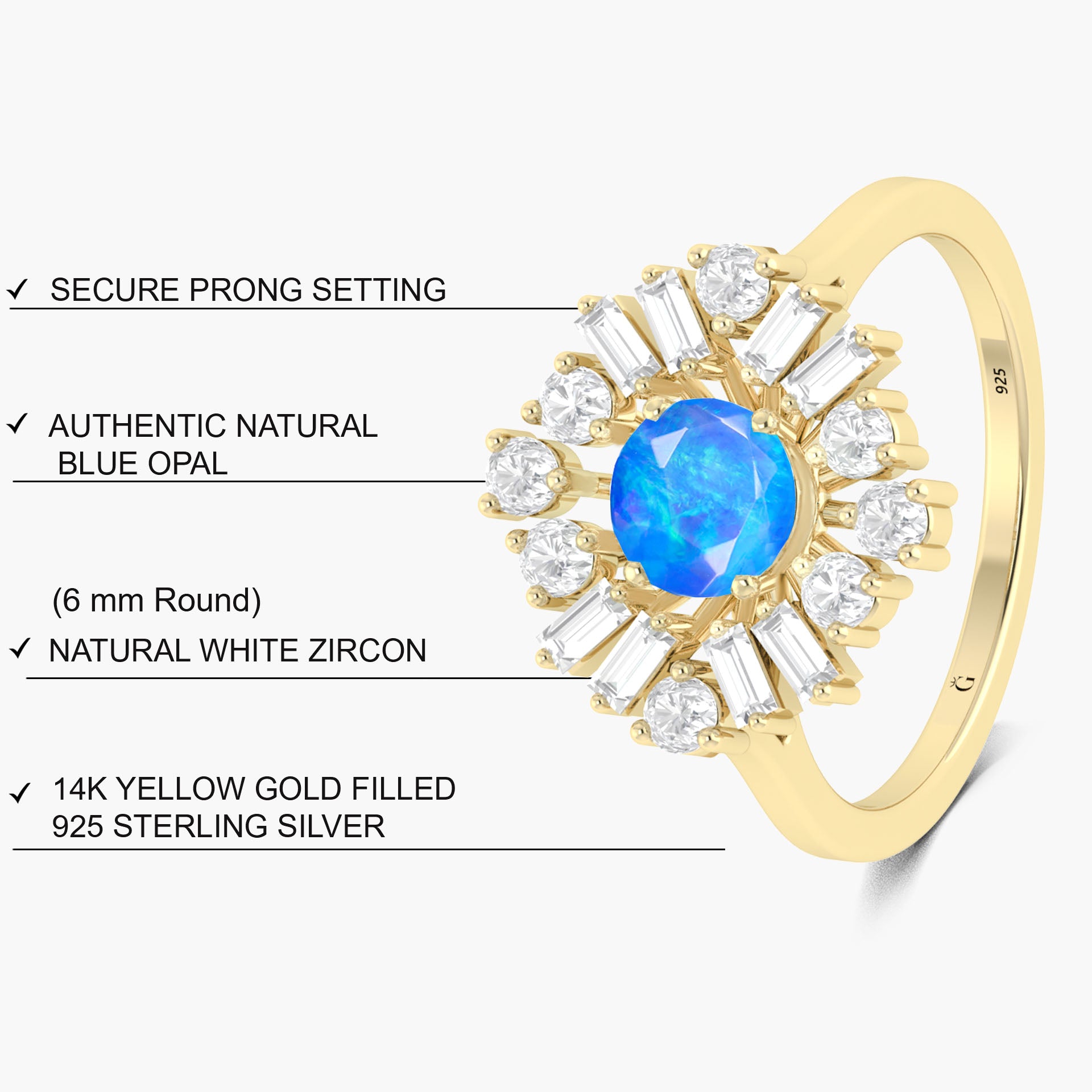 Blue fire Ethiopian opal round shape stone Engagement ring