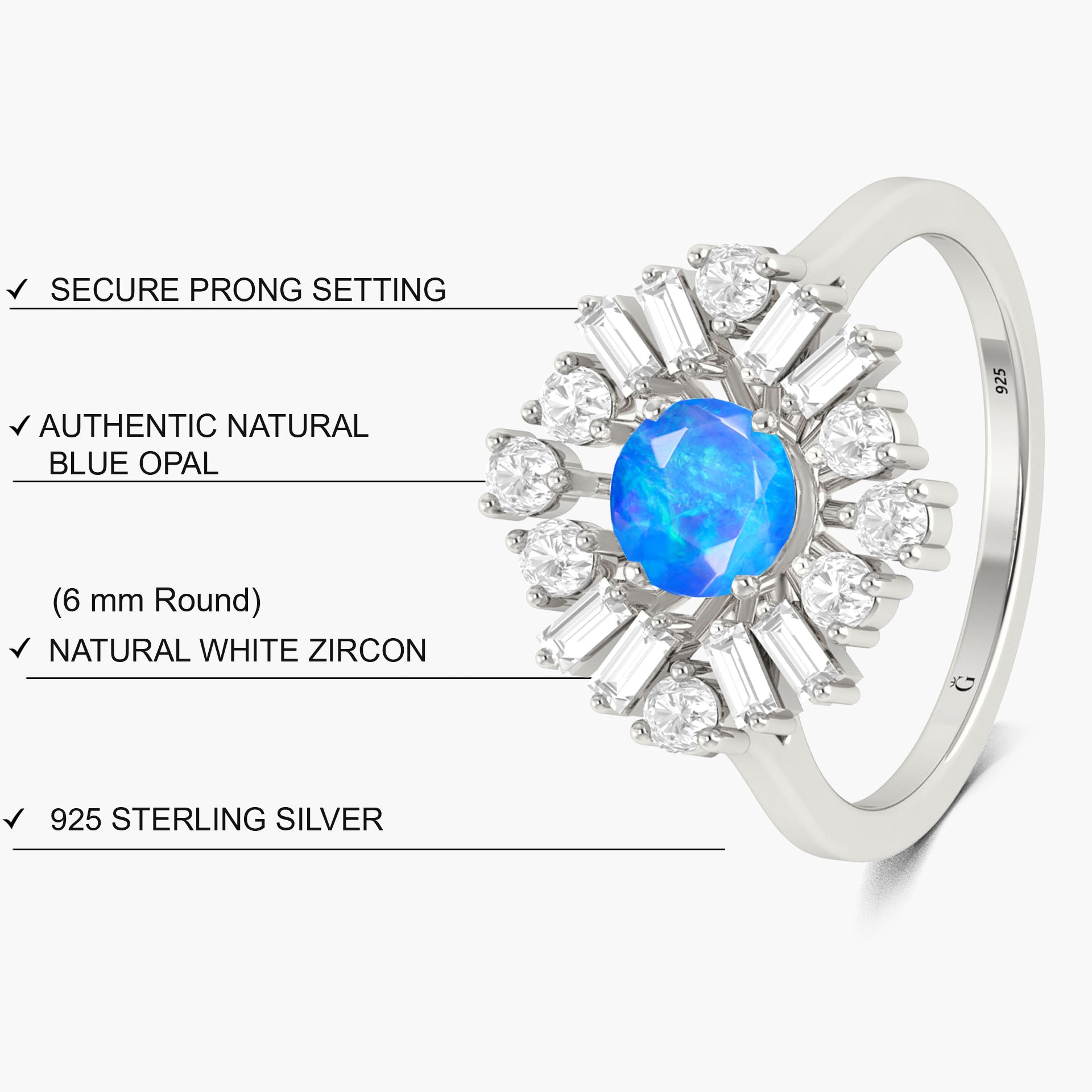 Blue fire Ethiopian opal round shape stone Engagement ring