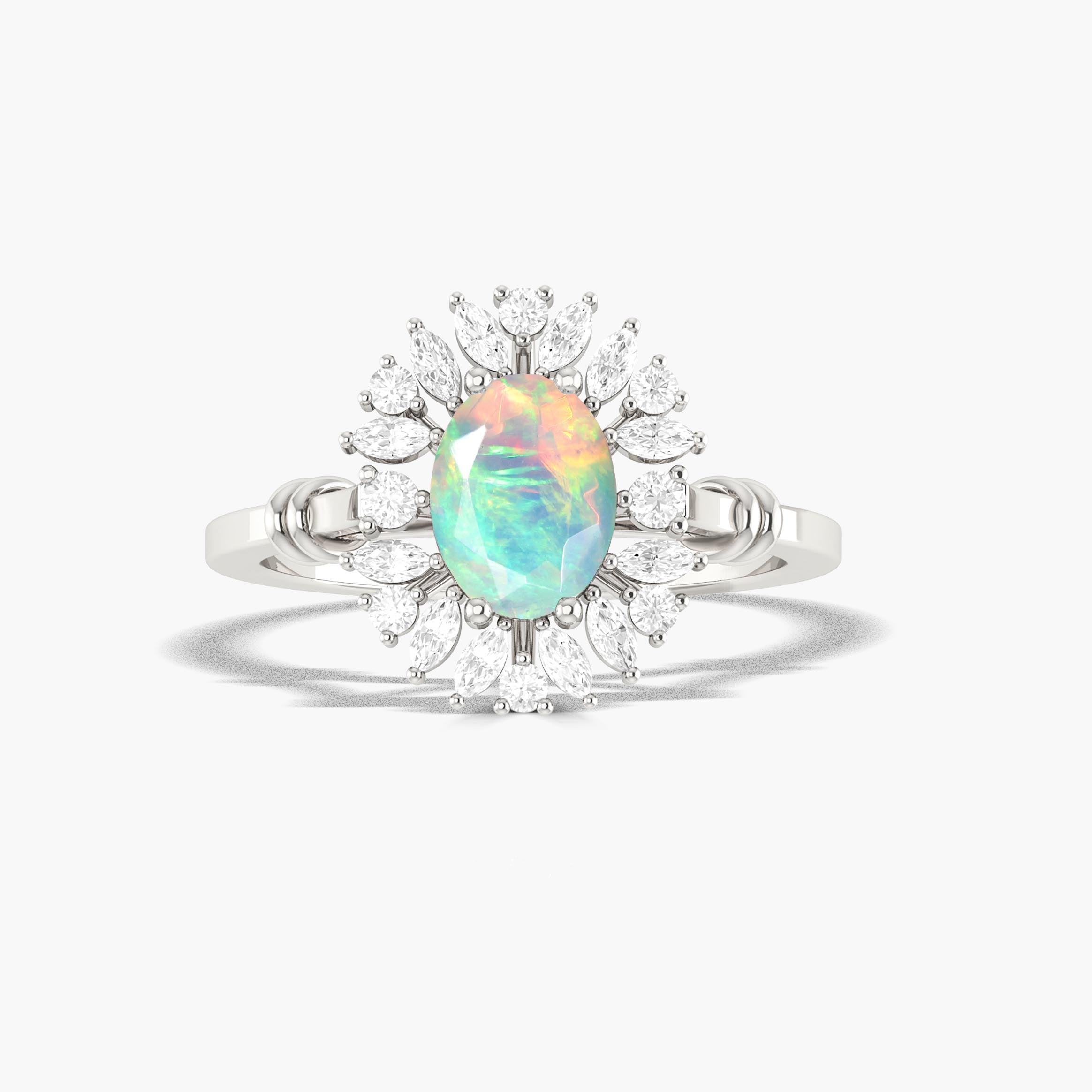 White opal prong sett statement Engagement or purpose ring