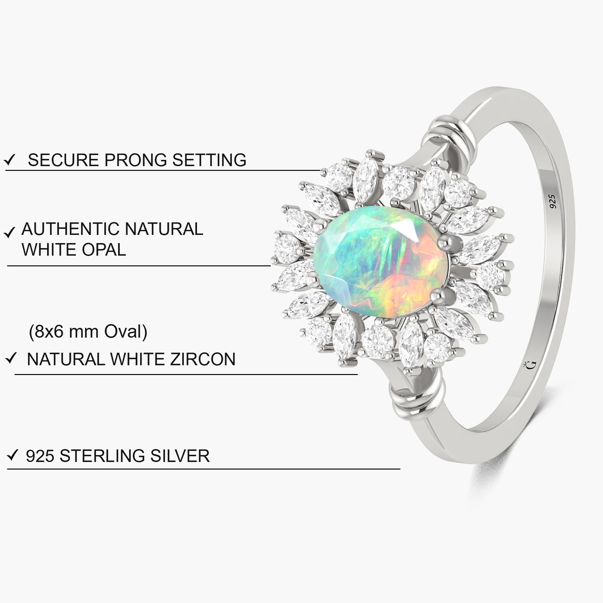 White opal prong sett statement Engagement or purpose ring