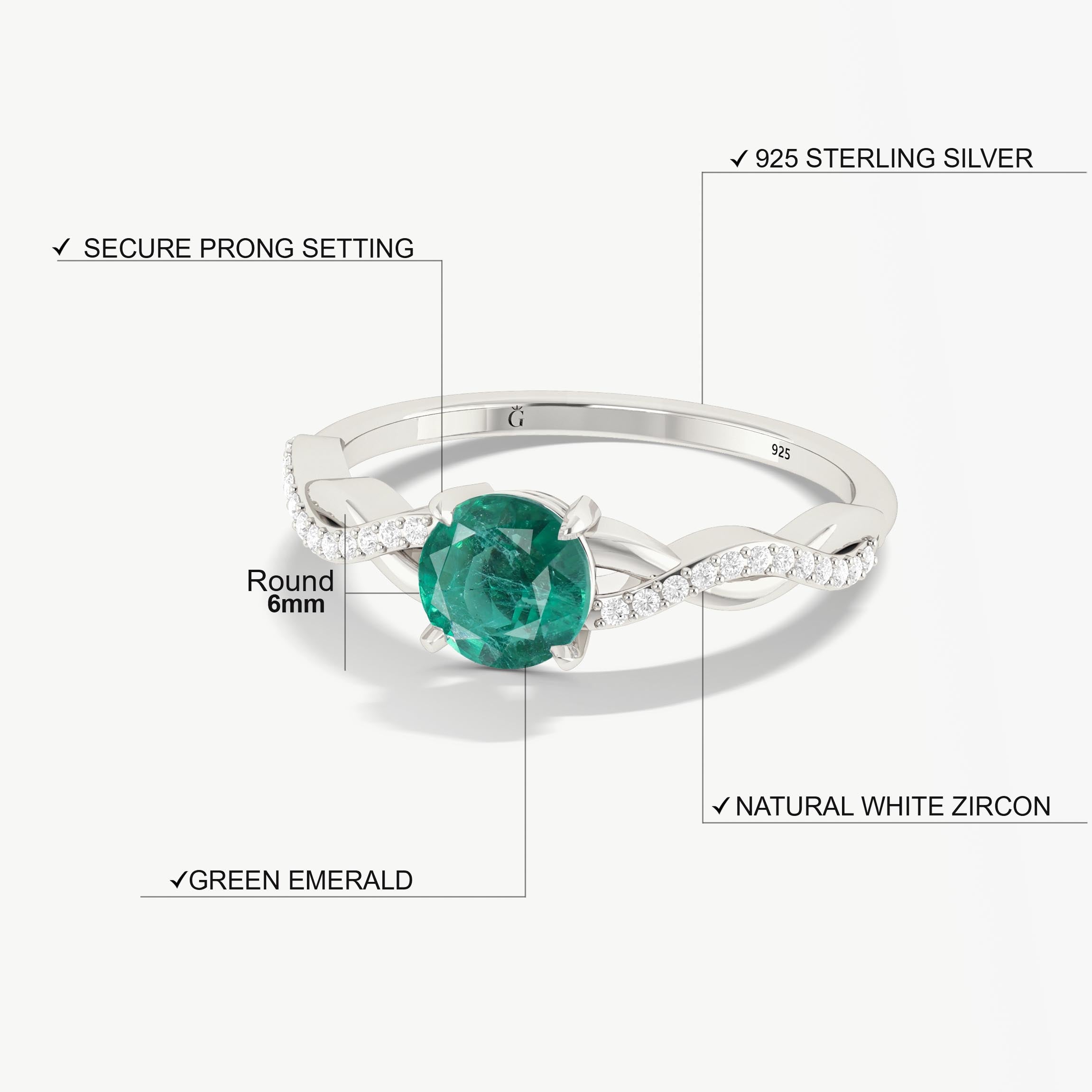 925 Sterling silver Emerald Ring