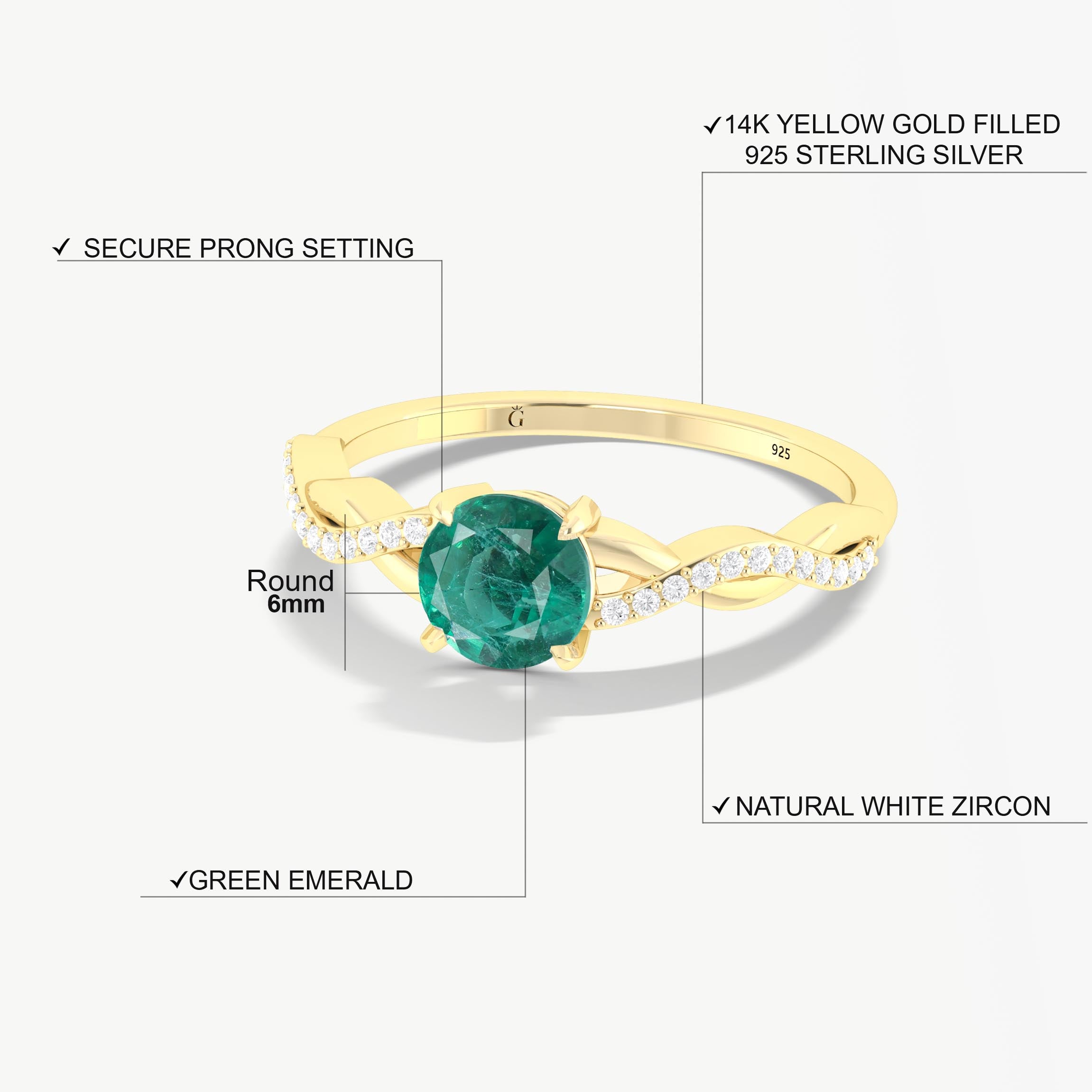 Gold Filled Gemstone Emerald Ring