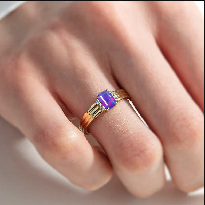 Natural Ethiopian Fire Lavender Opal Ring for Her