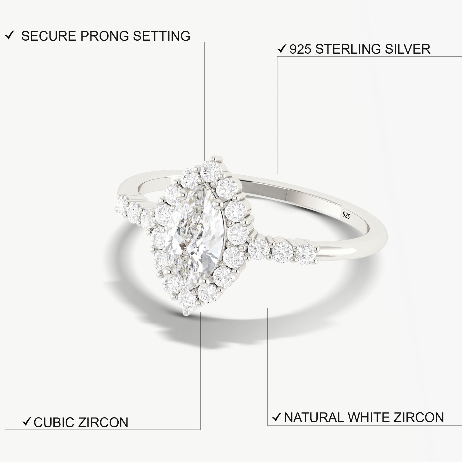 Marquise Shape Simulated diamond cubic Zircon ring