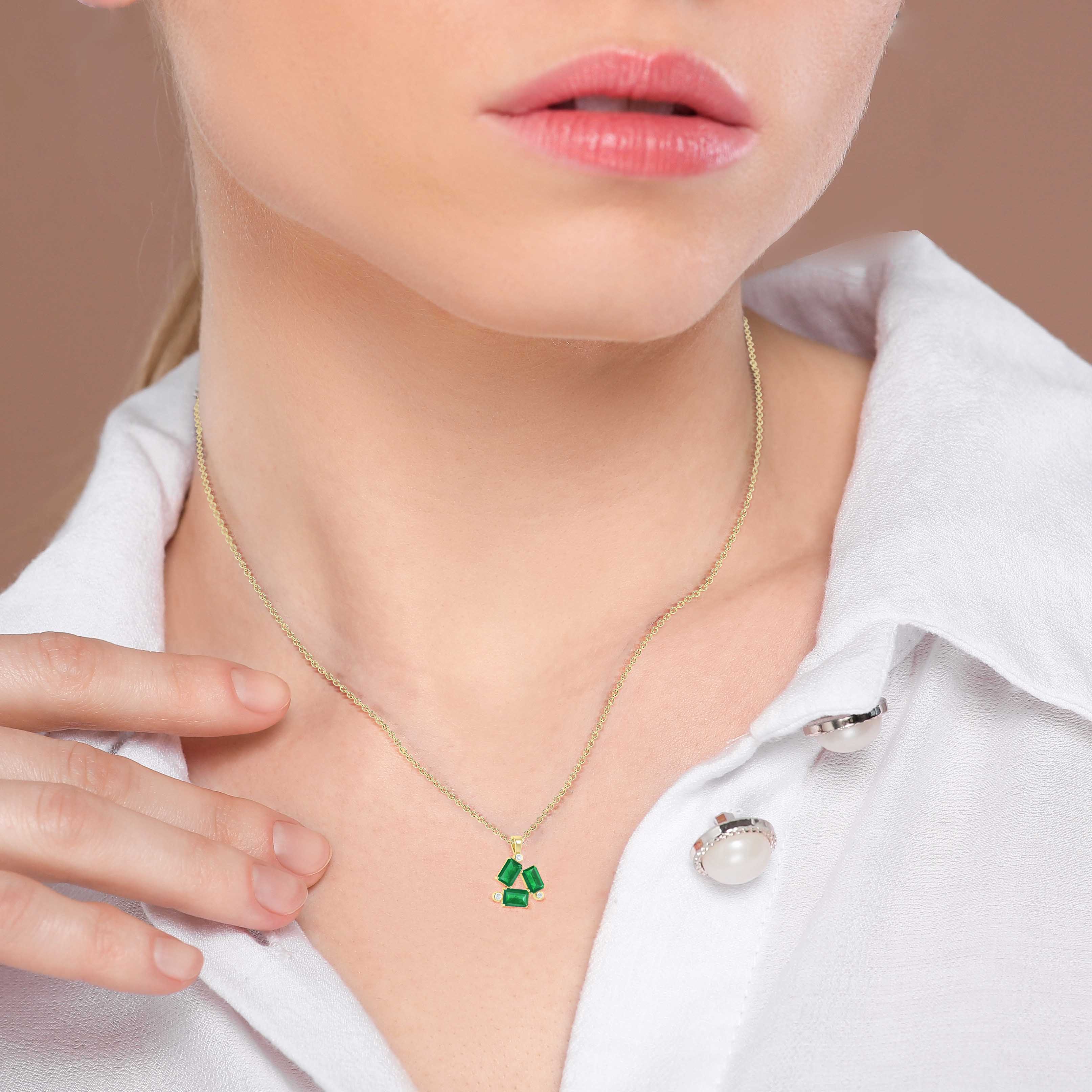 Emerald Baguette Gemstone Charm Pendant