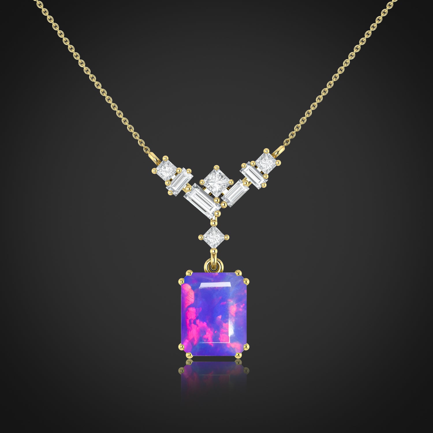 Octagon Multi Fire Opal Pendant Necklace