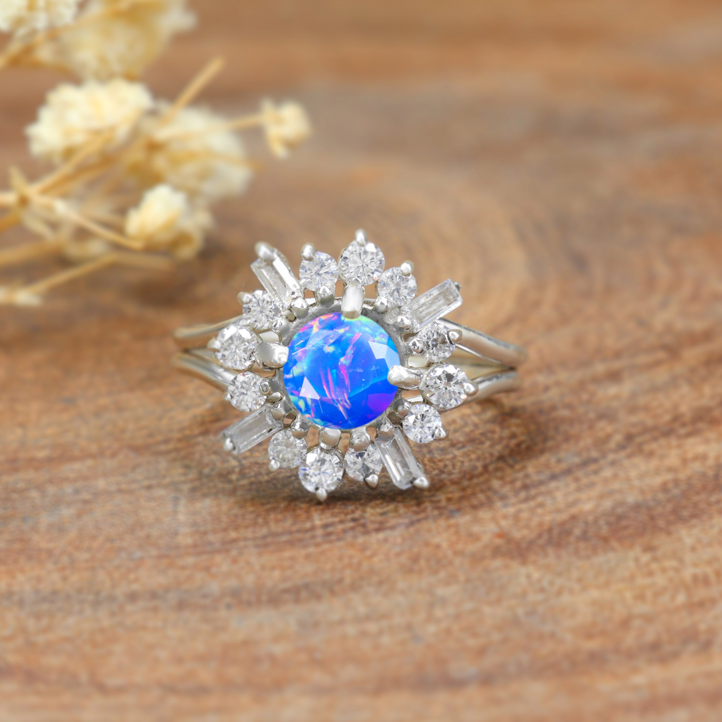 Round Shape Blue Opal Ring1