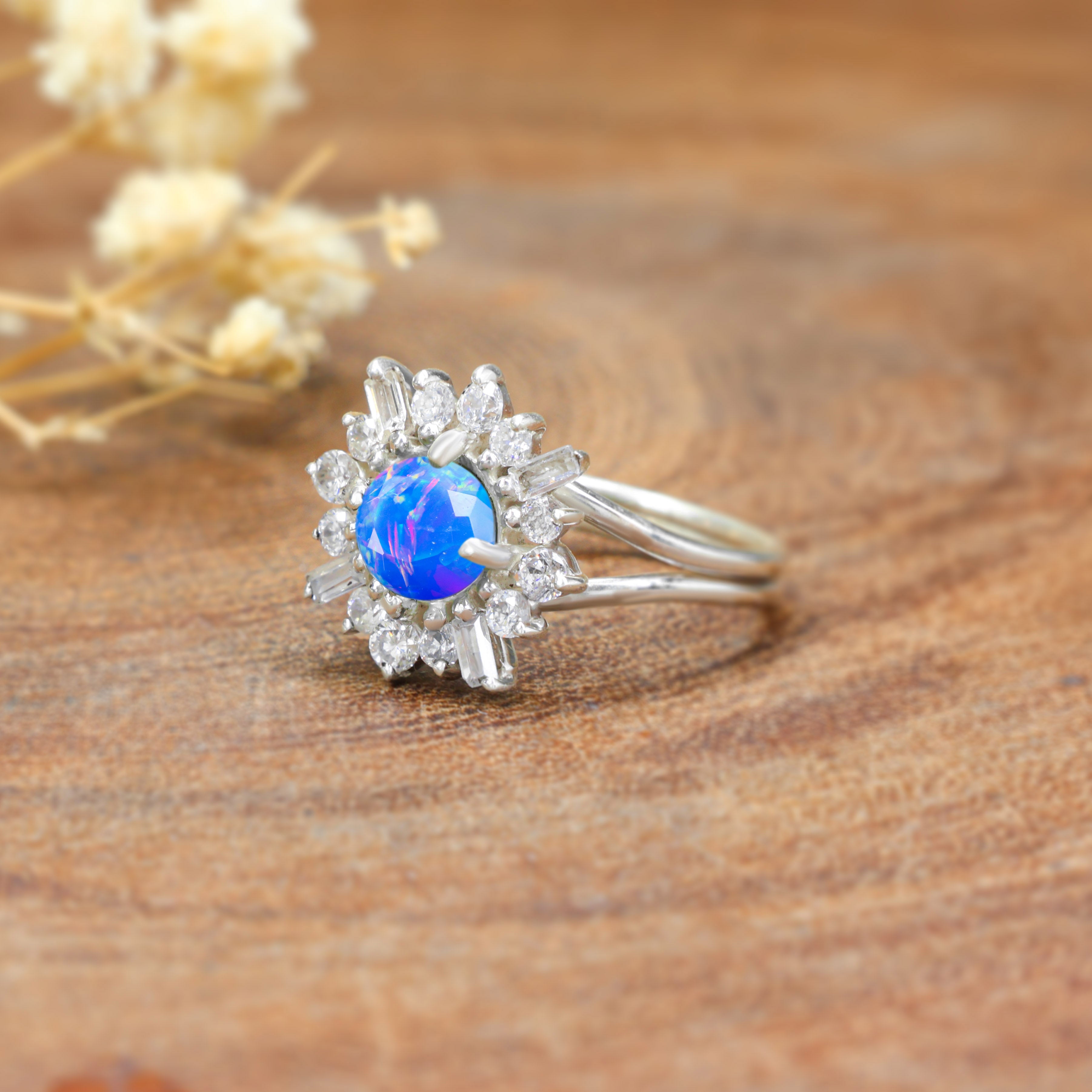 Round Shape Blue Opal Ring3