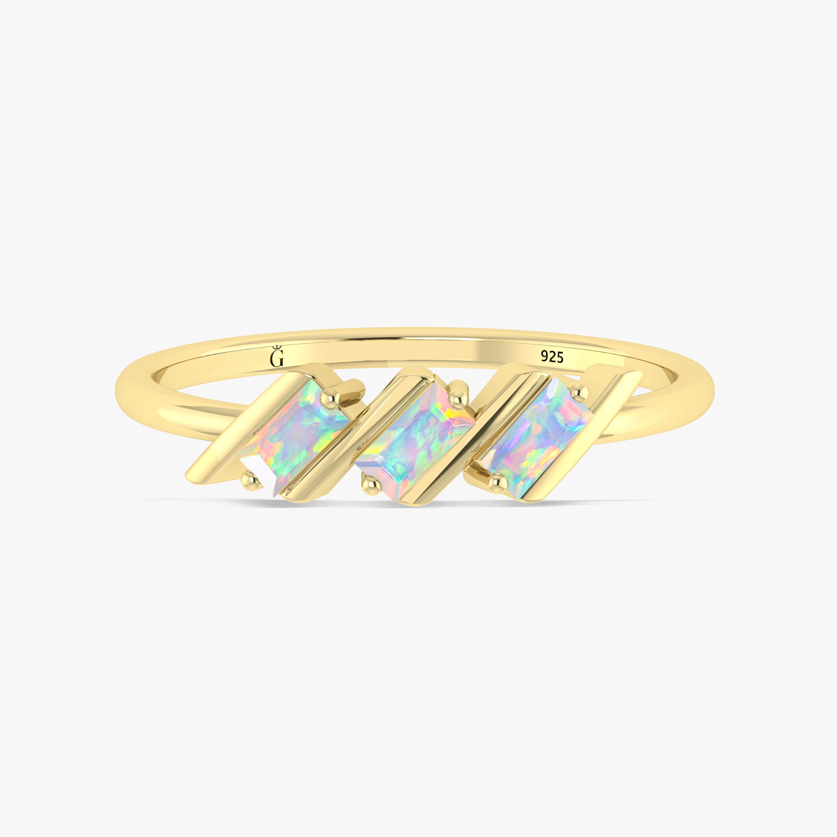 Triple Stone White Opal Ring