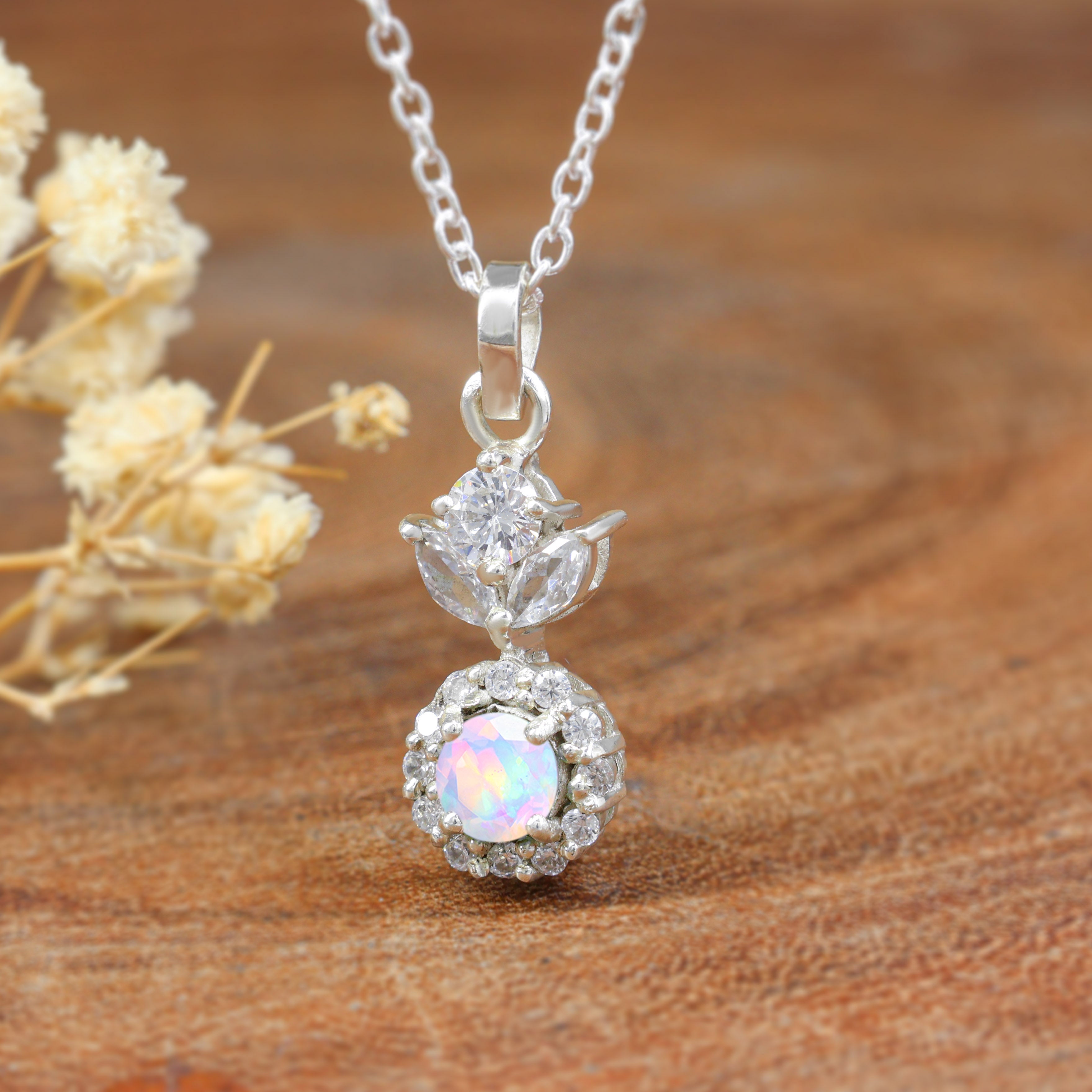 White Opal Pendant Necklace1