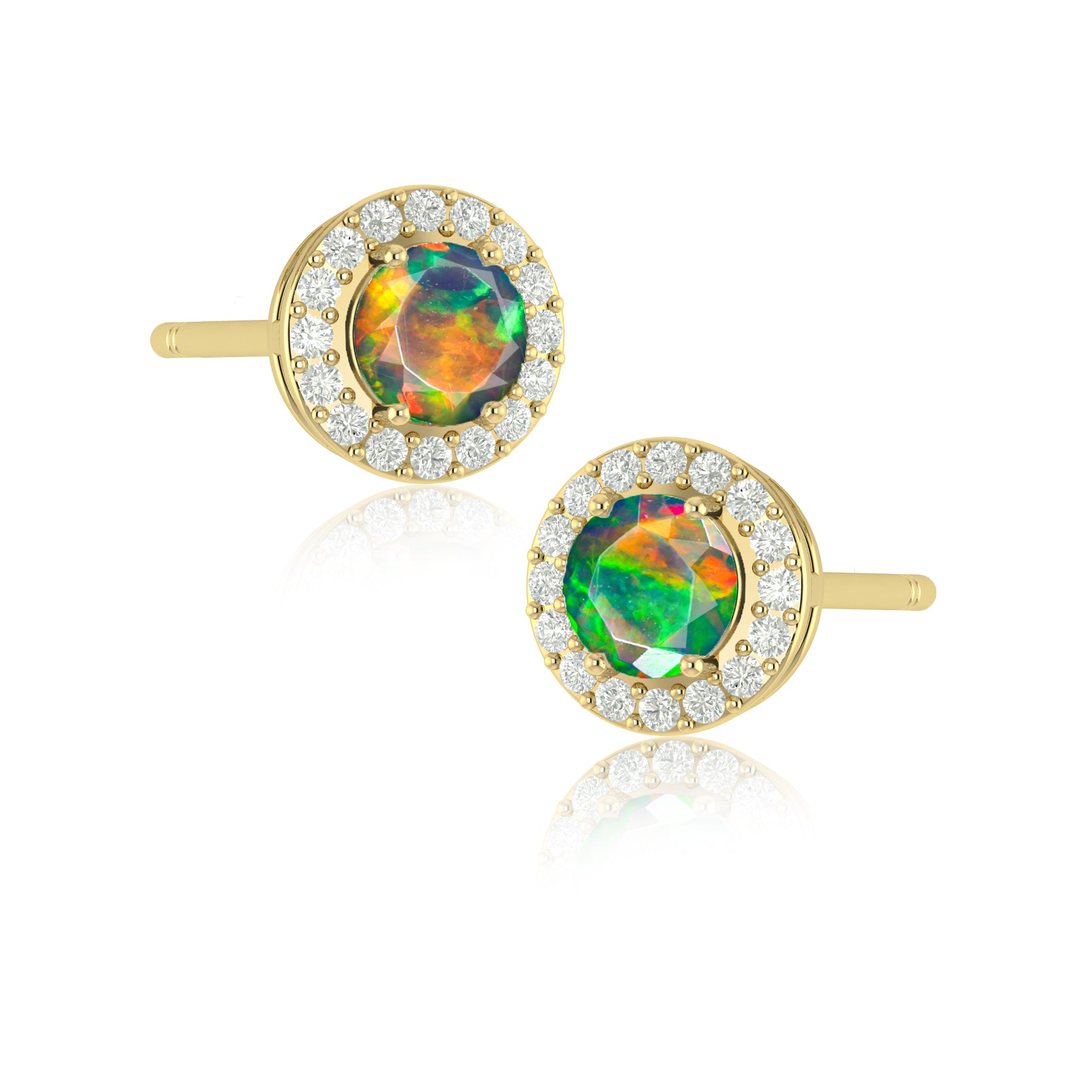 Round Multifire Opal Gemstone Stud Earring