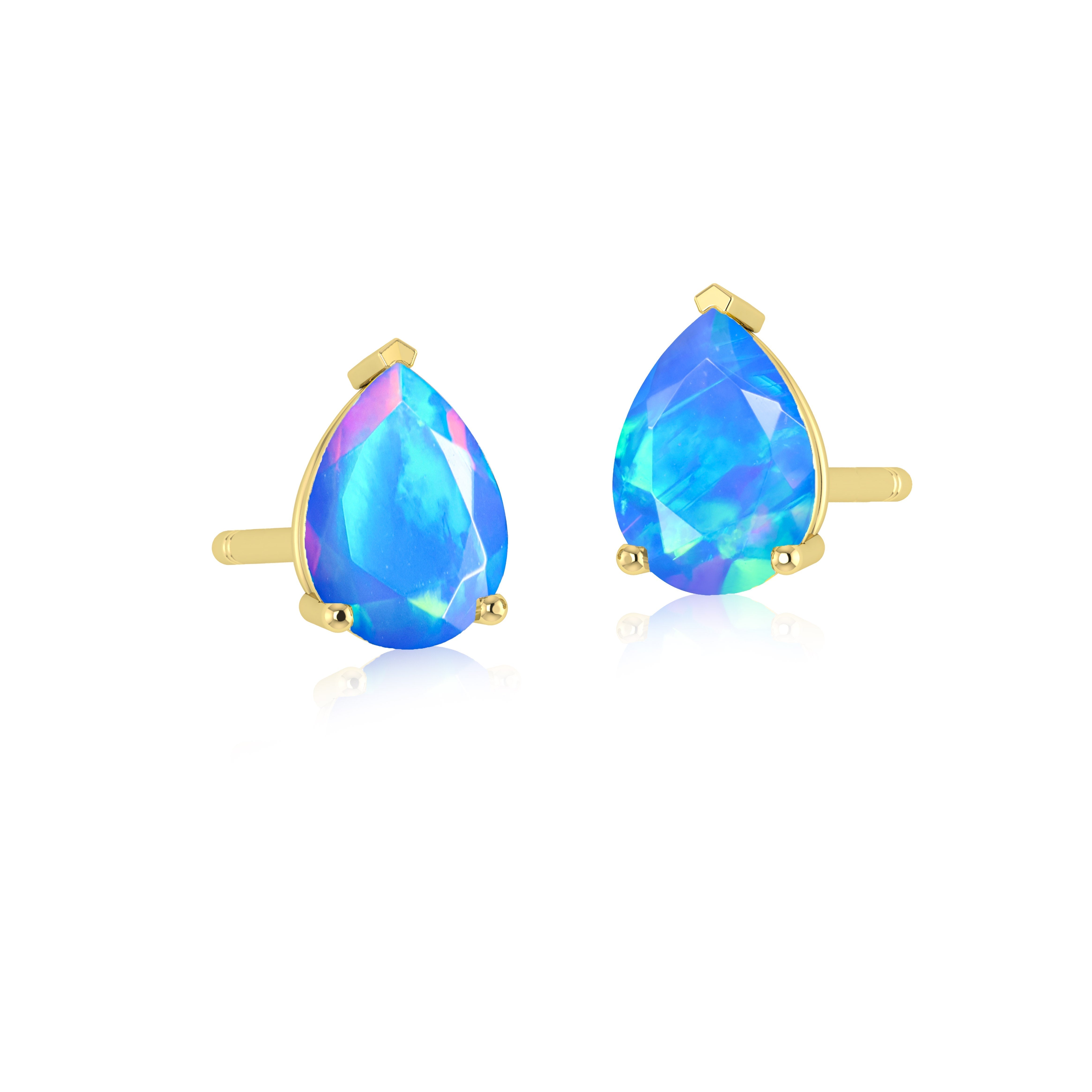 Blue Multi Fire Pear Opal Prong Stud Earring