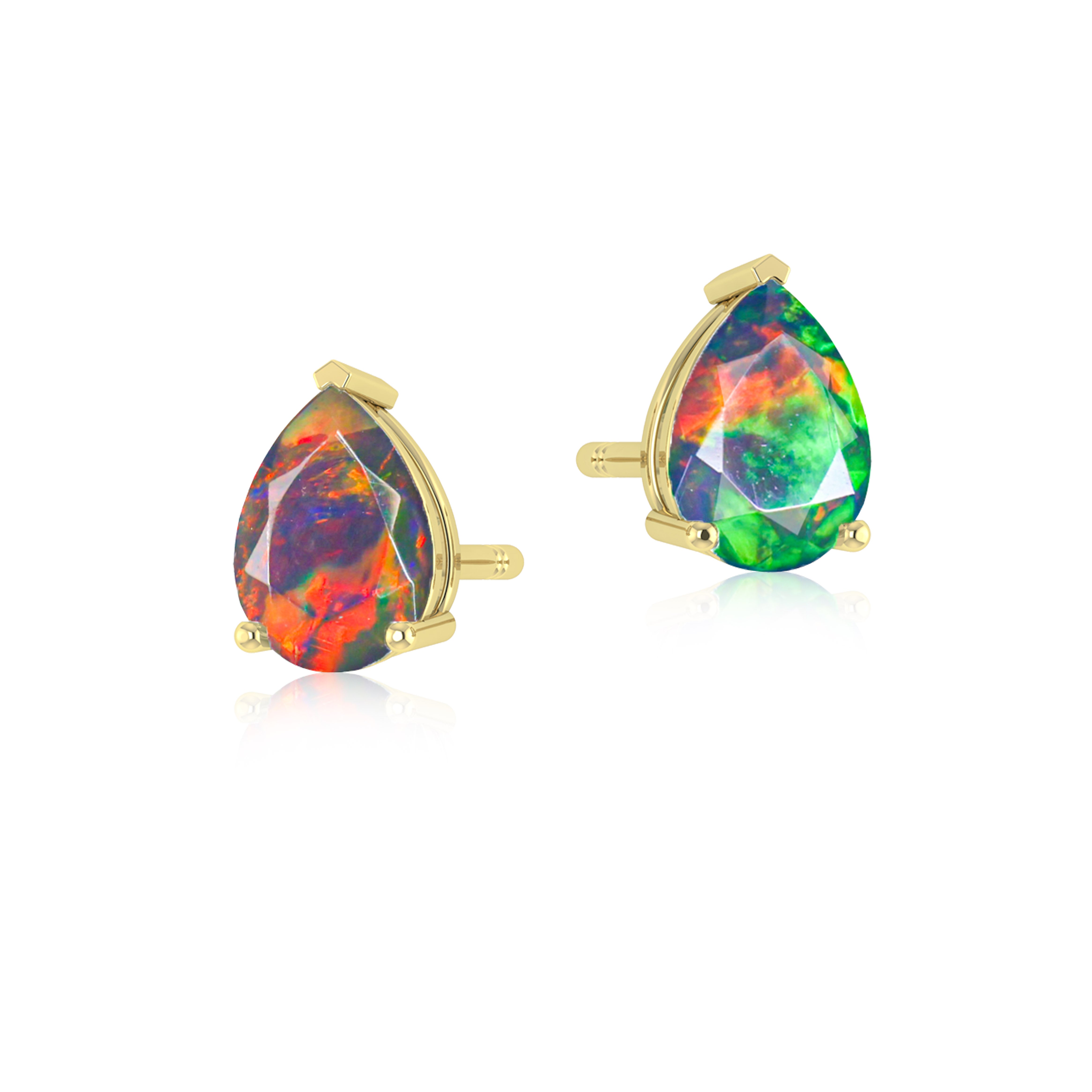 Blue Multi Fire Pear Opal Prong Stud Earring