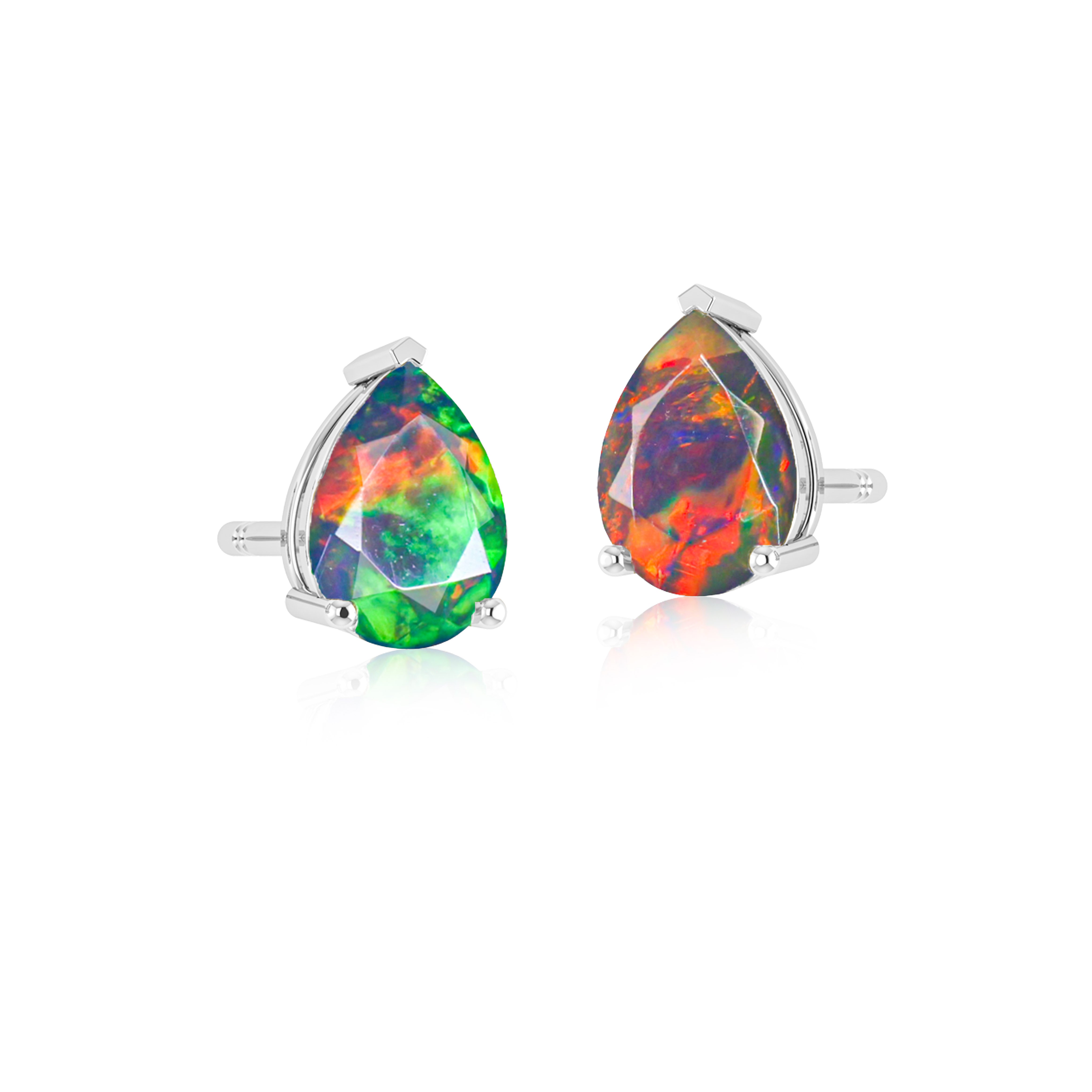 Blue Multi Fire Pear Opal Prong Stud Earring