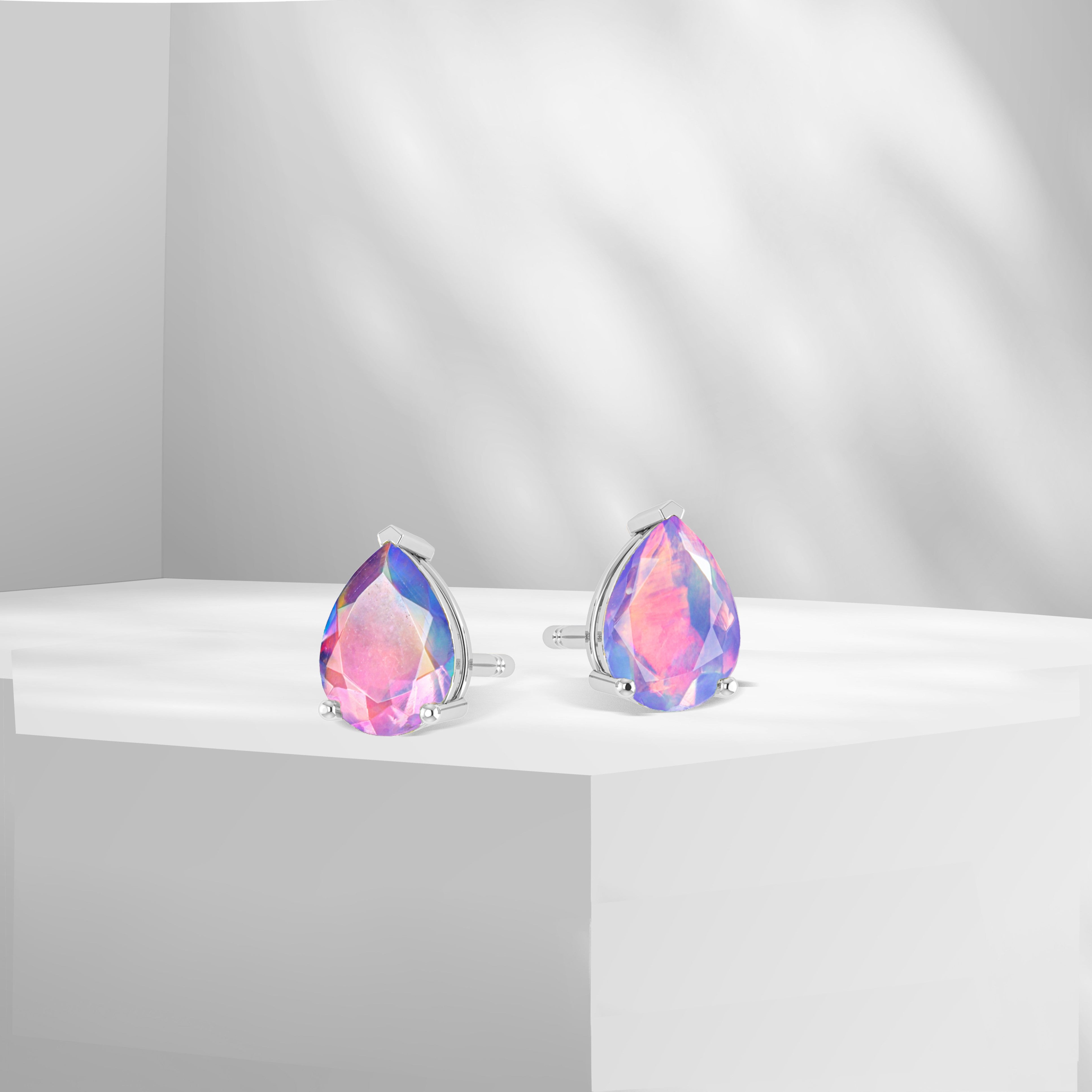 Blue Multi Fire Pear Opal Prong Stud Earring