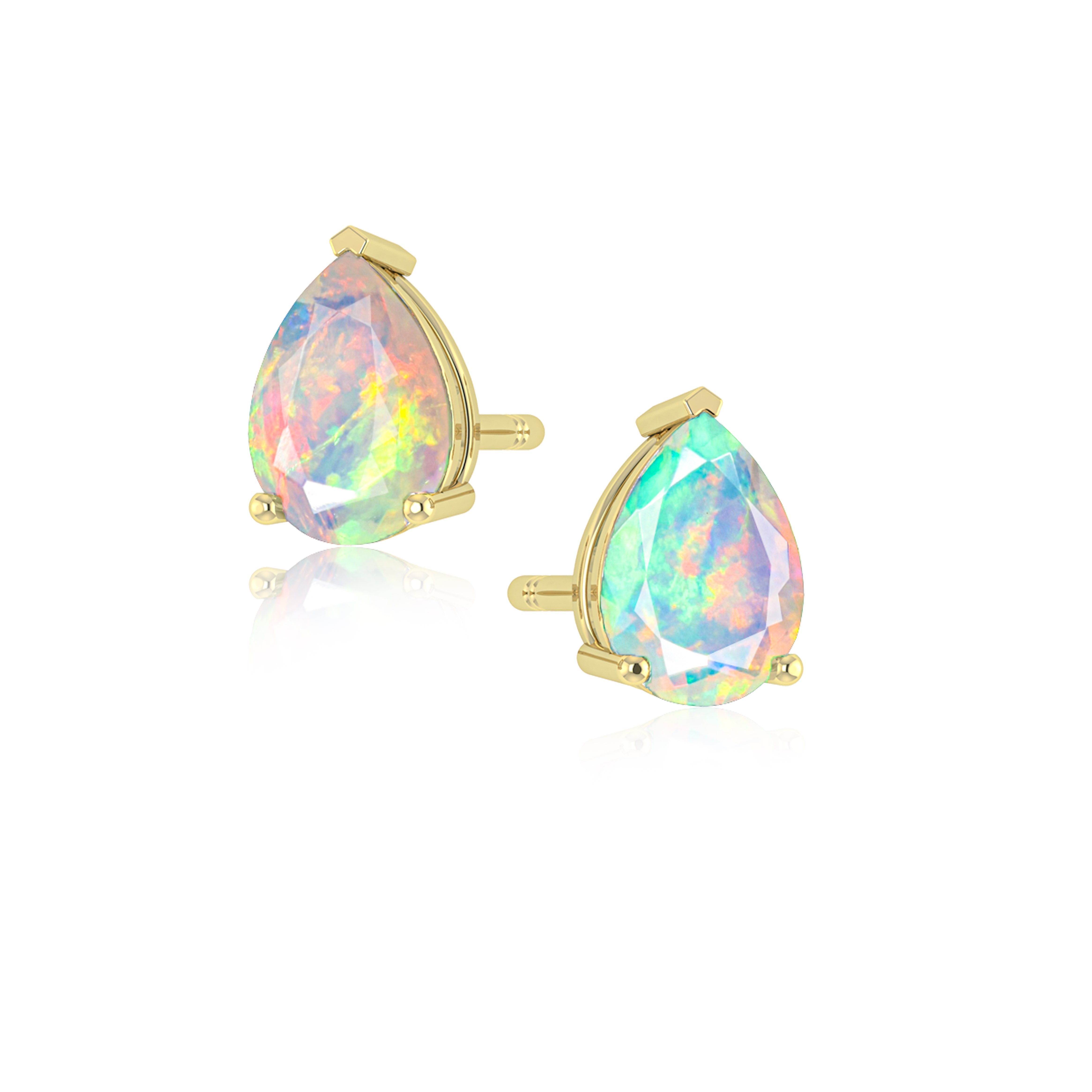 Blue Multi Fire Pear Opal Prong Stud Earring