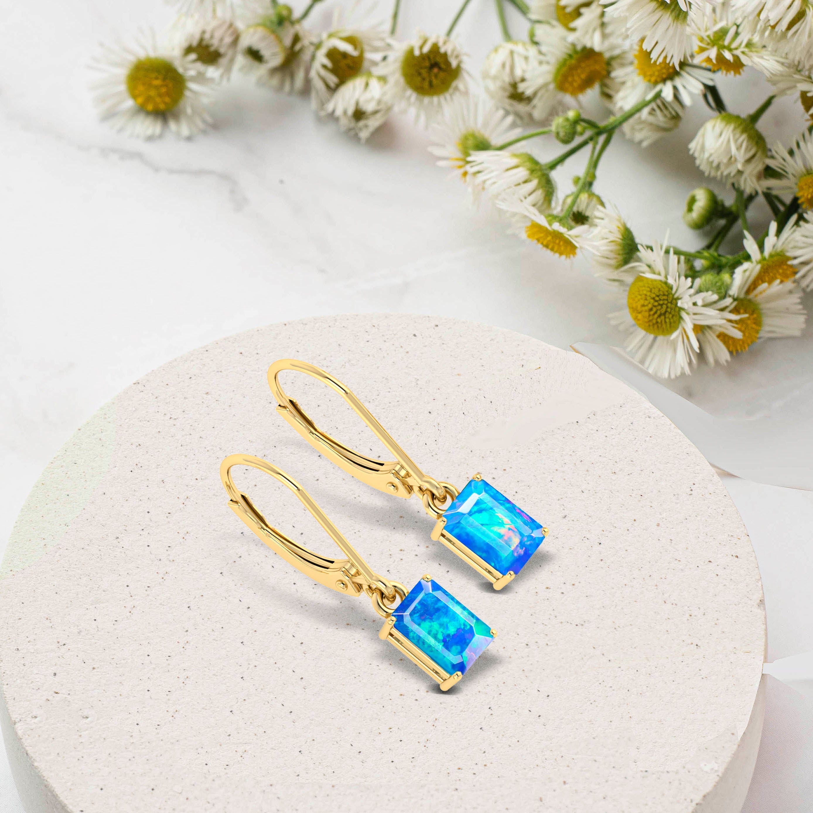 Blue Opal Gold Earring