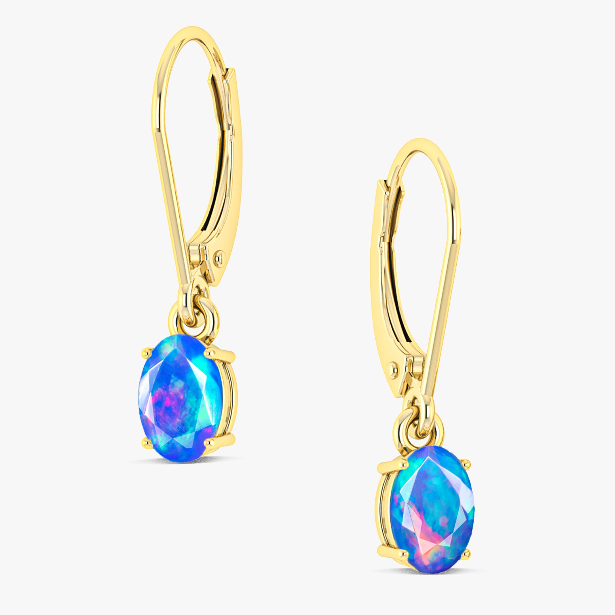Blue Multi Fire Opal Gemstone Dangle Earring