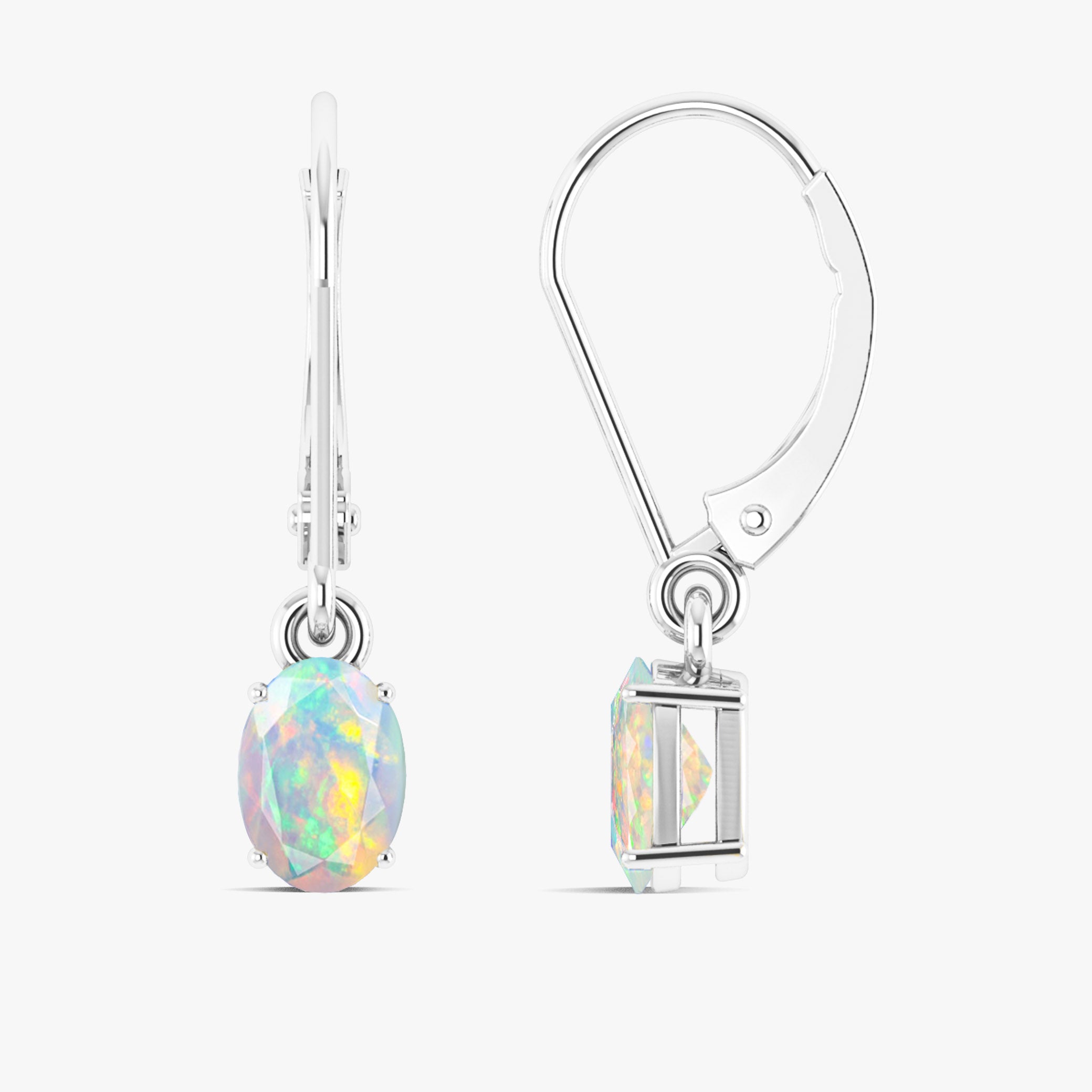 White Multi Fire Opal Gemstone Dangle Earring