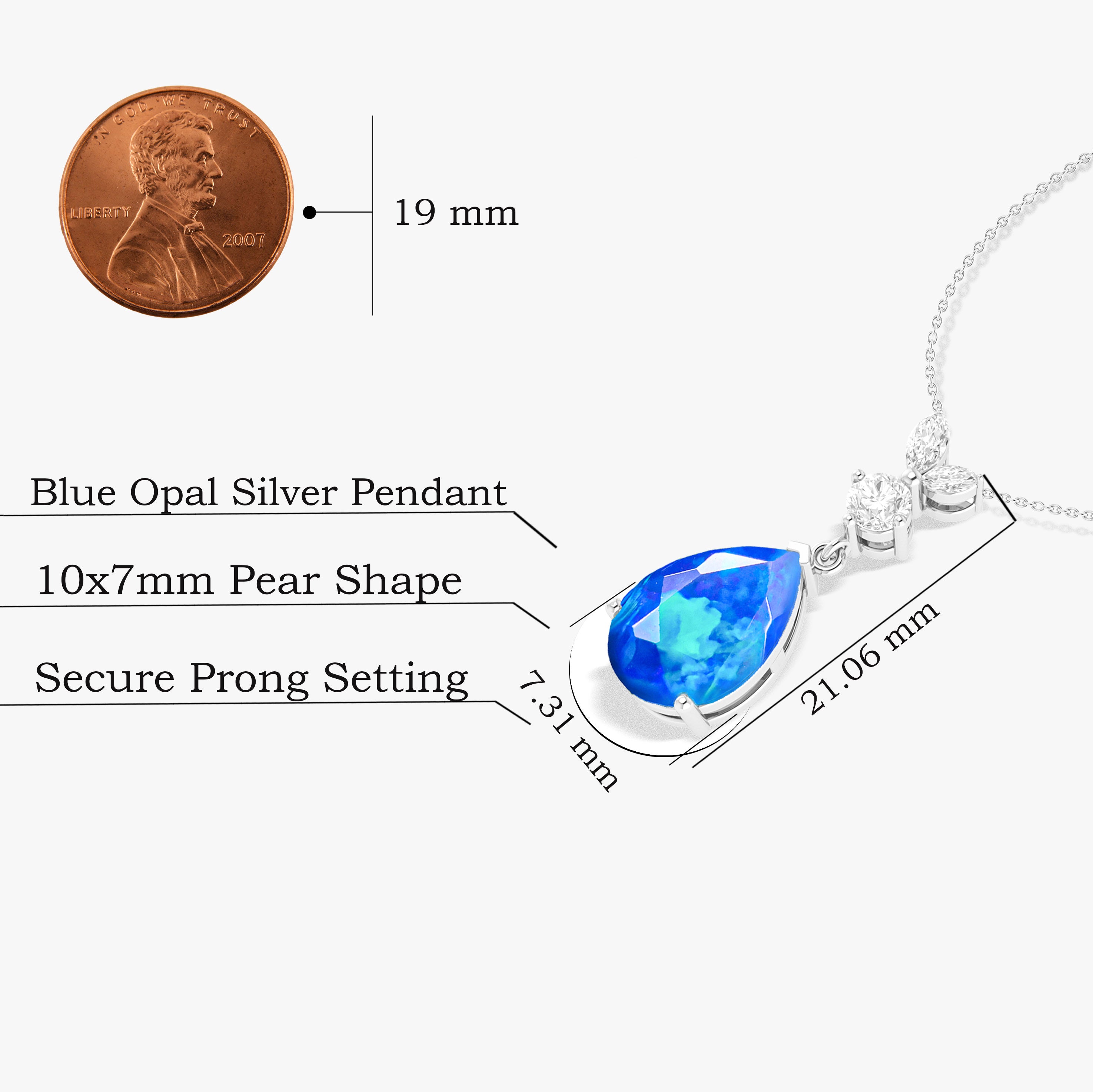 Fire Blue Opal Pear Gemstone Pendant