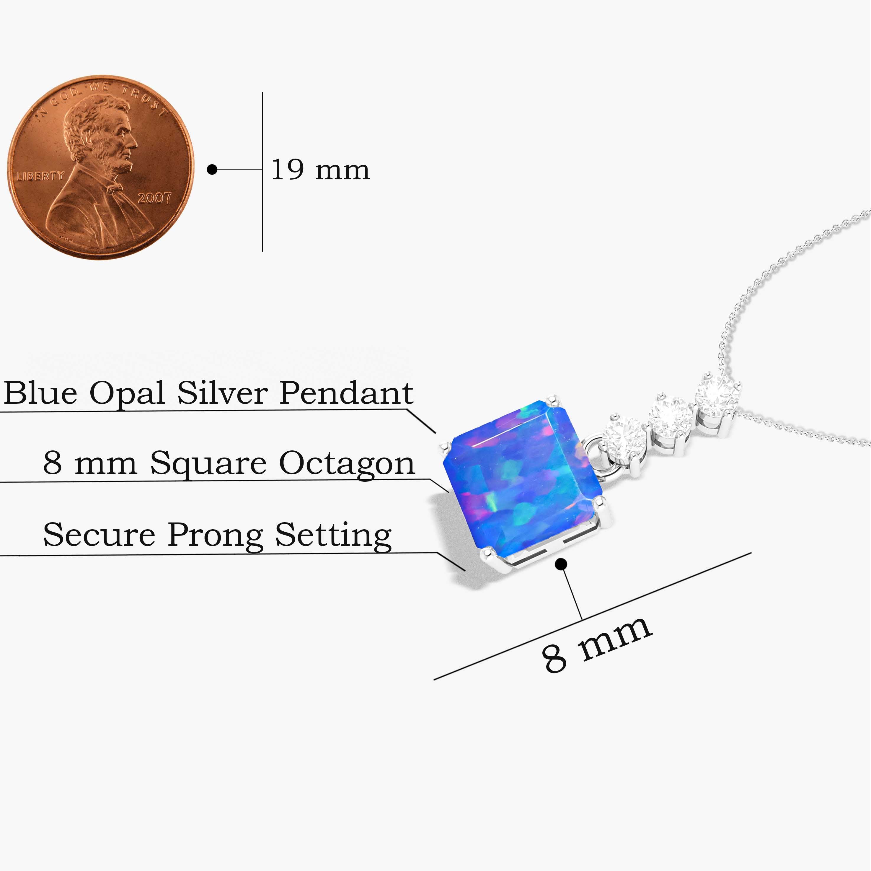 Multifire Blue Opal Octagon Gemstone Pendant