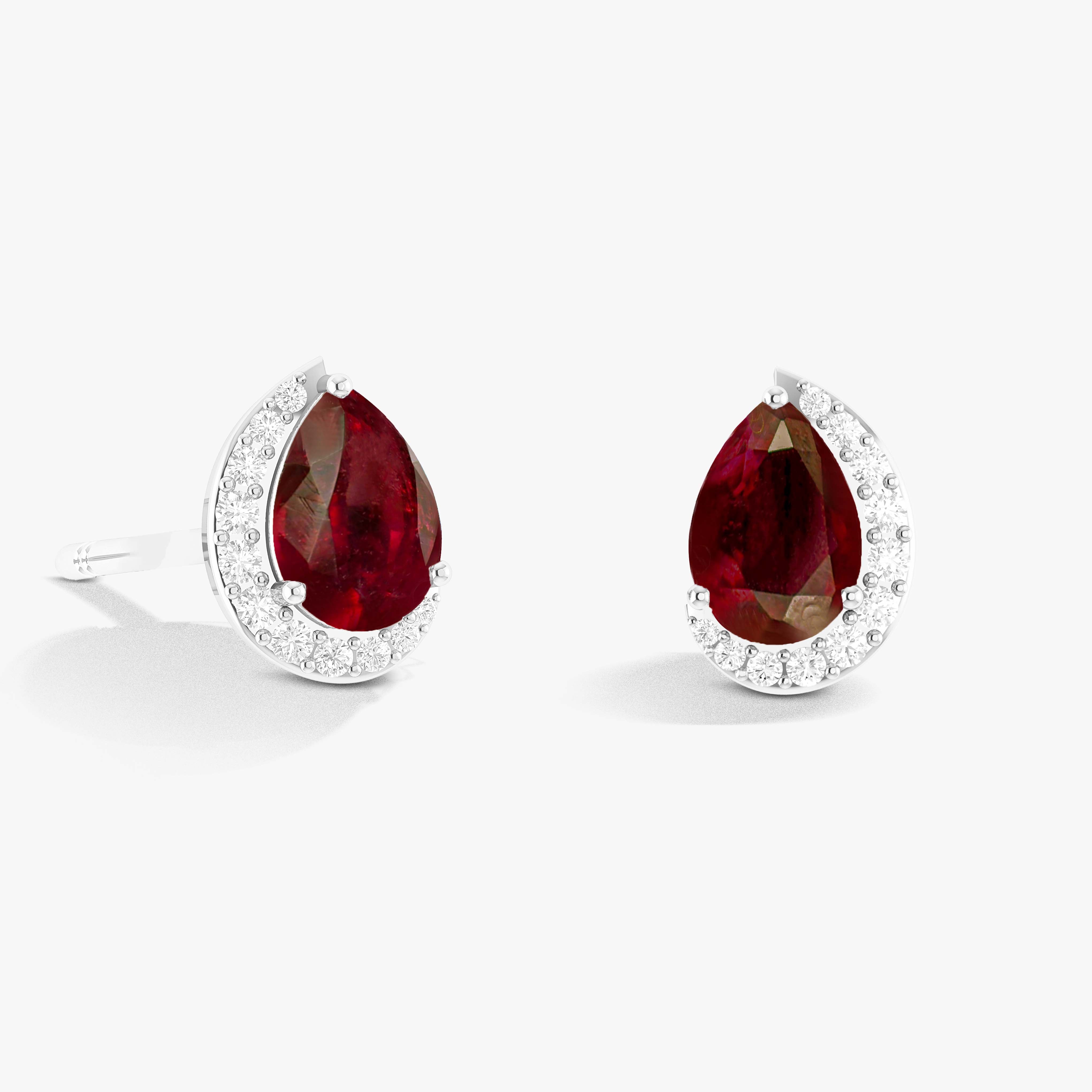 Red Ruby Gemstone Pear Design Stud Earring